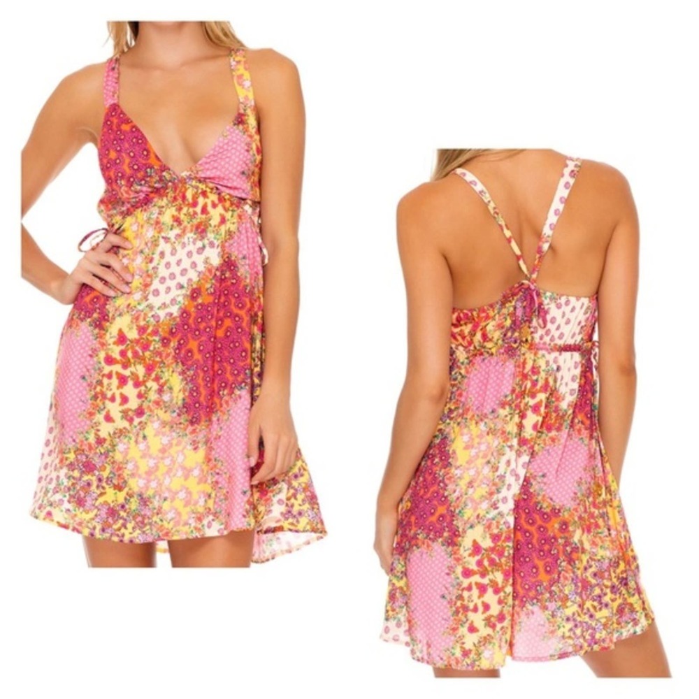 NWT Luli Fama Boho Gypsy Dream V Neck Short Dress XS